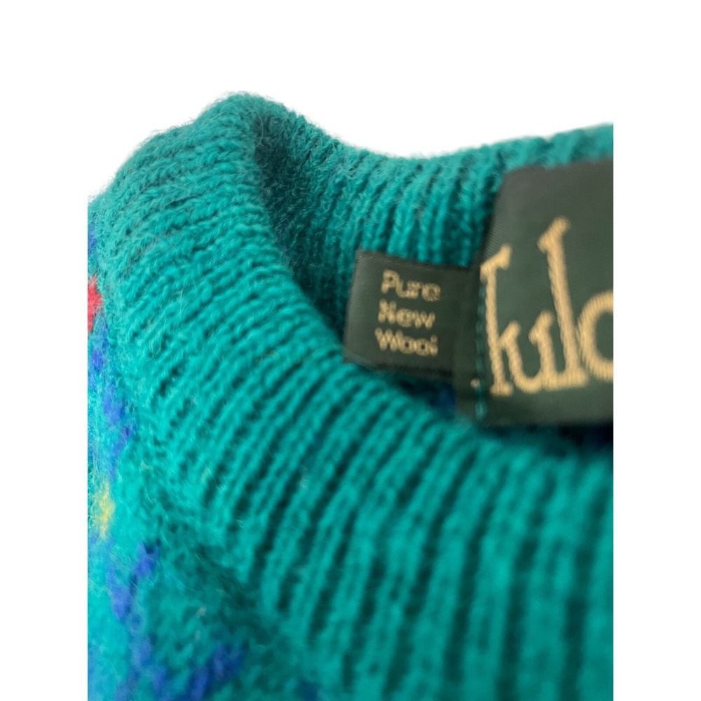 Tulchan Pullover Wool Sweater Womens Medium Green Knit Vintage Flowers - Picture 4 of 9